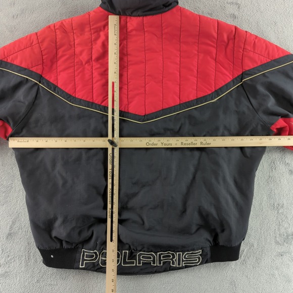 Polaris Bomber Jacket Mens Large Red Black Nylon Full Zip Coat Spellout Logo - Picture 12 of 15